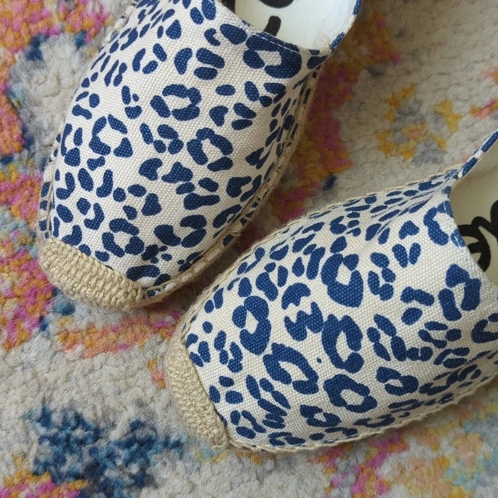 Sam Edelman Verona Leopard Print Canvas Slip On Espadrille Flats Cream Navy 8.5